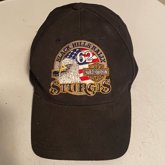 Harley Davidson Hat Mens Strap Back Black Hill Rallys 2002 Sturgis 62 - Picture 1 of 11